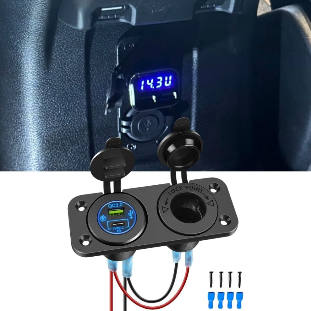 Dual Usb Car Charger Qc 3.0 With Cigarette Lighter Socket Blue 9422877612734