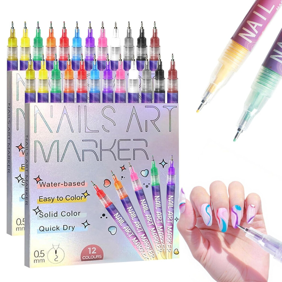 Acrylic Nail Art Pens 0.5mm Fine Tip 12 Colors