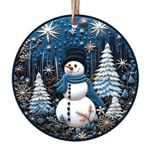 White and Blue Acrylic Christmas Ornaments Snowman Pattern