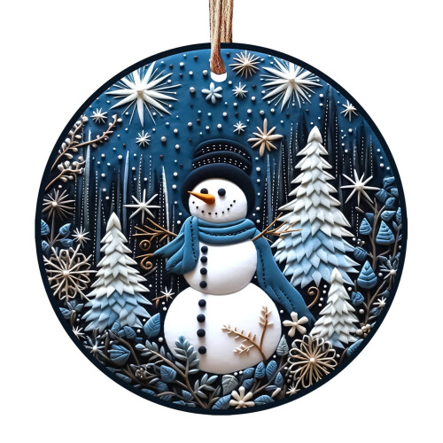 White and Blue Acrylic Christmas Ornaments Snowman Pattern