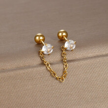 Stainless Steel Tassel Drop Earrings for Women with Crystal