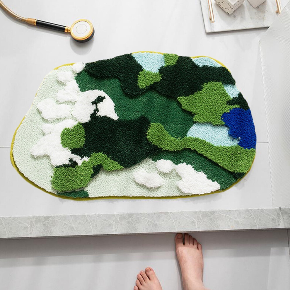 Bathroom Rug Green Microfiber Non-Slip Absorbent Floor Mat