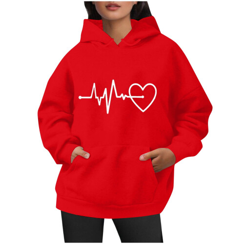 Women's Heart-Printed Zip-Up Hoodie Long Sleeve Pullover 2