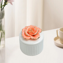 Hand-Painted Ceramic Jewelry Box with Gold Accents 1pc
