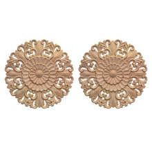 Wooden Carving Appliques Circular Flower 2 pcs