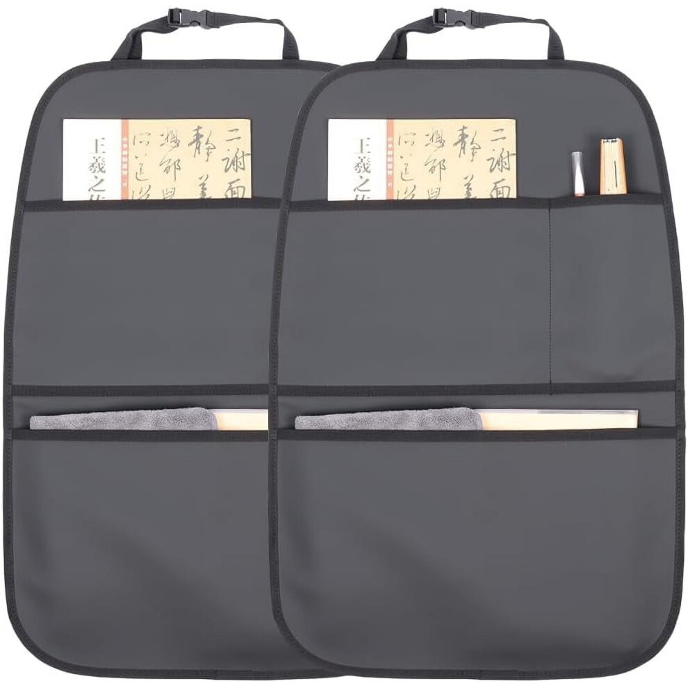 Leather Kick Mat Back Seat Protector With 3 Pockets Black 9085618019072
