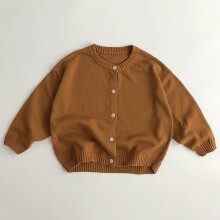 Kids Knitted Cardigan Cotton Crewneck Long Sleeve Button Top