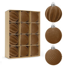 Coffee Velvet Christmas Ornaments 12 Pcs Brown