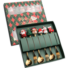 Christmas Dessert Spoons and Forks Set, Stainless Steel,