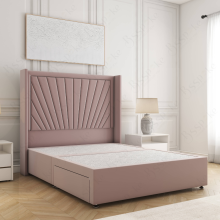 (Pink, 4ft Small Double (No Mattress)) Alina Divan Double Bed Plush Velvet 54” Winged Headboard Built-in 2 Drawers Storage Mattress