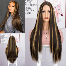 Rechte zwarte synthetische lace front pruik met 200% dichtheid