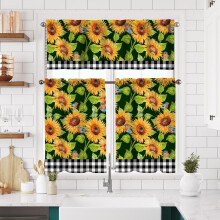 Sunflower Kitchen Curtains and Valance Set Floral Green