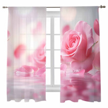 Pink Rose Sheer Curtains Voile 52x63 in Floral Water Nature