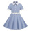 Mädchen Herbstkleid, einfarbig, langärmelig, tailliert, blau, Größe S 3