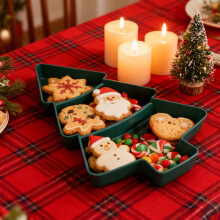 Bandeja para aperitivos con forma de árbol de Navidad, plástico, 3 compartimentos, 2 unidades