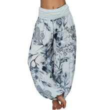 Women's Light Blue Linen Palazzo Pants High Waist Loose