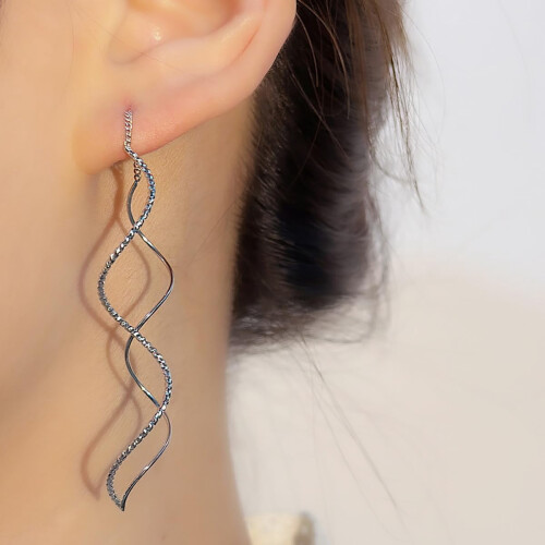 Silver Dangle Earrings for Women Spiral Threader Style 1