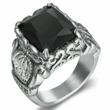 Men's Black Obsidian Crown Ring Stainless Steel Size 7-15