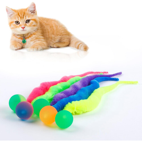 Bouncy Ball Cat Toy with Tail 6 Pieces
