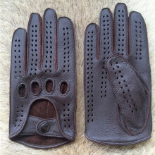Men's Leather Driving Gloves Full-Finger Breathable Unlined
