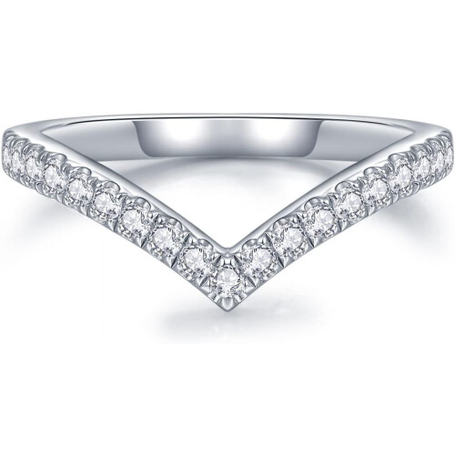 Moissanit V-formad vigselring 925 silver 18K vitguld