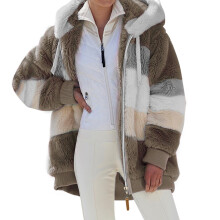 Manteau d'hiver grande taille pour femme, cardigan en peluche Ă capuche