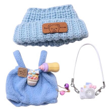 Blue Doll Clothes Set for 6-7 inch Dolls: Overalls Camera