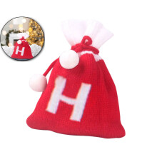 Saco de Natal de tricô com cordão, vermelho e branco, tipo saco de Papai Noel.