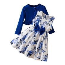 Girls Sleeveless Floral Dress Set with Cape Shrug