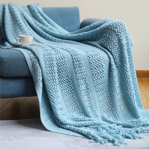 Solid Color Knitted Fleece Sofa Throw Blanket 127x152cm