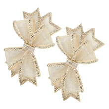 Beige Bowknot Shoe Clips with Rhinestones 1 Pair