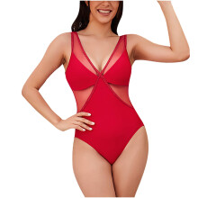 Women's Sheer Mesh Sleeveless V-Neck Bodycon Bodysuit
