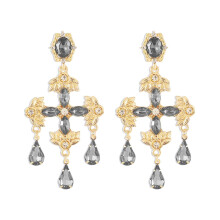 Cross Tassel Earrings Retro Geometric Diamond Drop 1 Pair