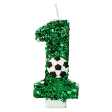 Green Soccer Number 1 Candle 9th Birthday Sequin Topper