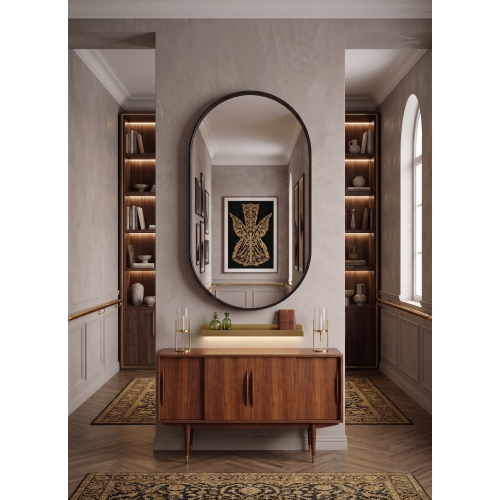 Black Oval Deep Aluminium Frame Mirror 70x50x3.5Cm 1