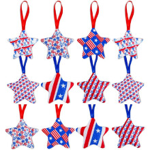 Patriotic Felt Stars Ornament Set 12pcs Red White Blue