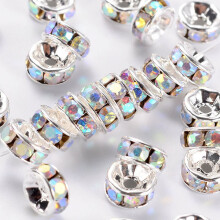 100 piezas de cuentas espaciadoras de diamantes de imitación de latón, grado A, blancas con color AB transparente, chapadas en plata AB, libres de