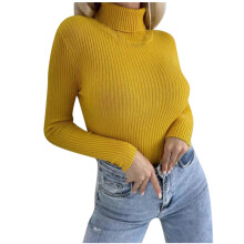 Women's Turtleneck Sweater Ribbed Knit Fitted Pullover