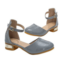 Girls' dress shoes with bow and buckles, grey, size 9-10