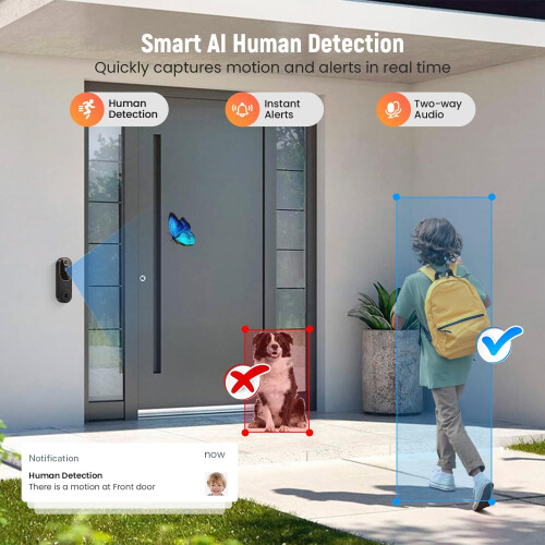 Wireless Video Doorbell Camera 1080p AI Human Detection 2