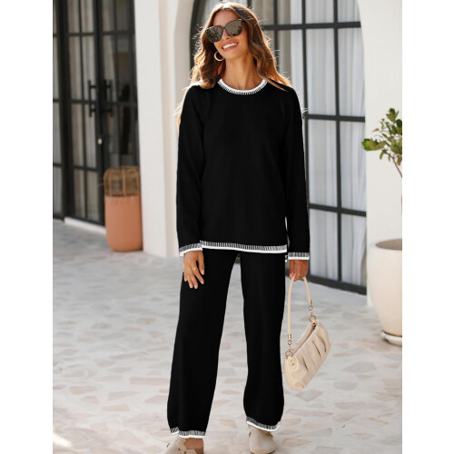 Conjunto feminino de suéter e calça pantalona (2 peças) 2