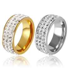 Bague unisexe en acier titane à 3 rangs ornée de strass brillants, bijou de mariage, cadeau idéal