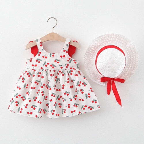 Girls Summer Suspender Dress with Hat Solid Color 1