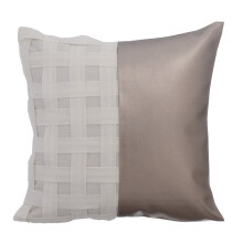 Housse de coussin personnalisée 30 x 30 cm en similicuir, housse de coussin patchwork décorative, housse de coussin faite main - Argent mat et demi