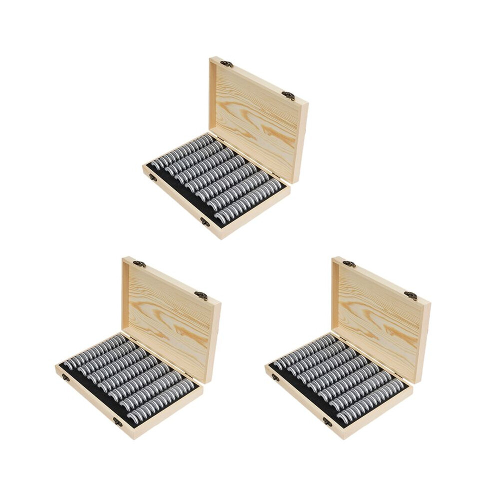 3X Wooden Coins Display Storage Box Case+100 Grids Round Slab For Certified Coin Handcrafted With Premium Pine Wood 4713078494966