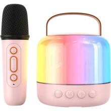 Mini karaoke gép, hordozható Bluetooth hangszóró 1 vezeték nélküli mikrofonnal, kompatibilis rózsaszín egyetlen mikrofonnal családnak,