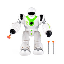 Green Robot Toy with Sucker Projectiles, Walking Action,