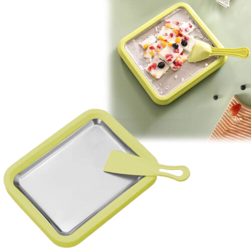 Yogurt Pot Green Ice Roll Maker Plate with Spatulas and