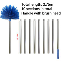Brosse à toiles d'araignée avec manche extensible, légère, en acier inoxydable, à poils moyennement rigides, idéale pour les hauts plafonds.