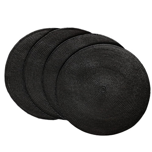 Round Braided Non-Slip Place Mats Black 4-Pack